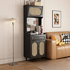 Black Rattan Kitchen Storage Sideboard with Drawers