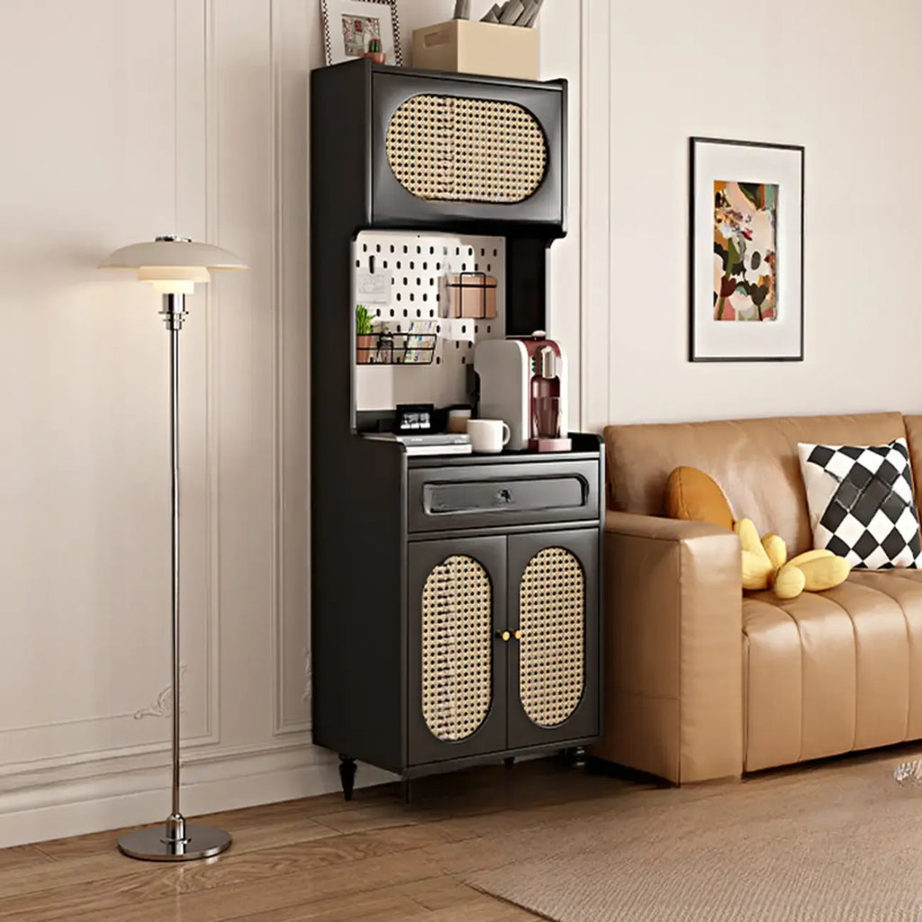 Black Rattan Kitchen Storage Sideboard with Drawers