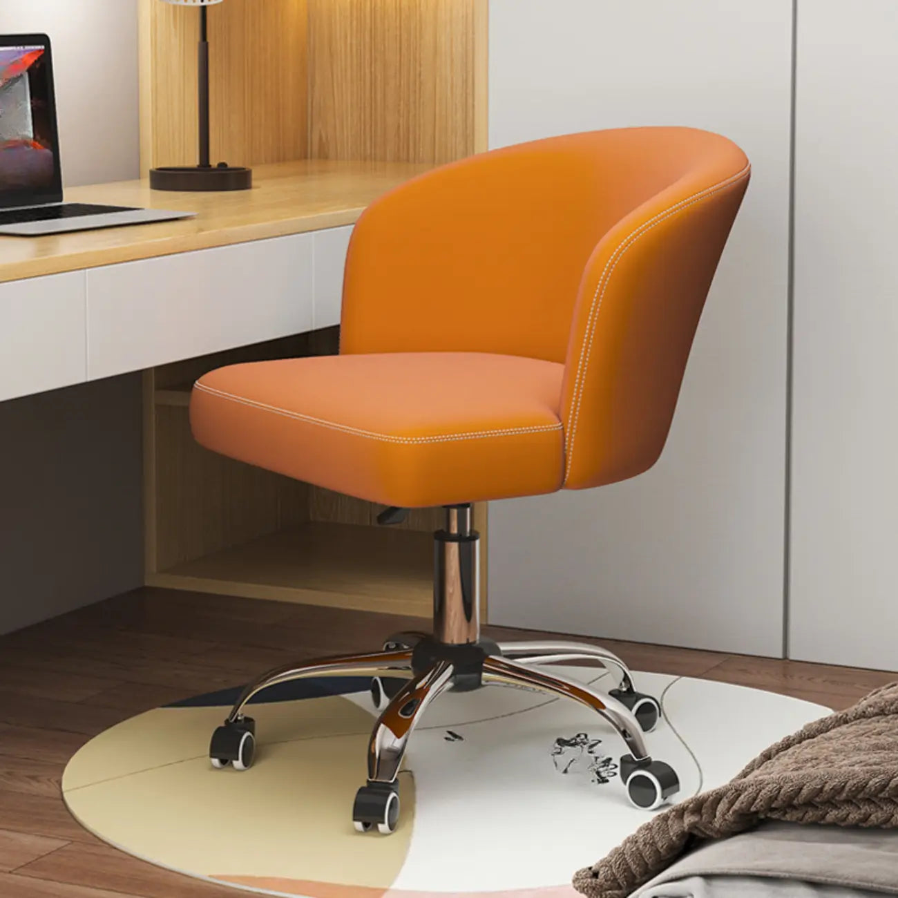 Elegant Orange Leather Swivel Office Chair