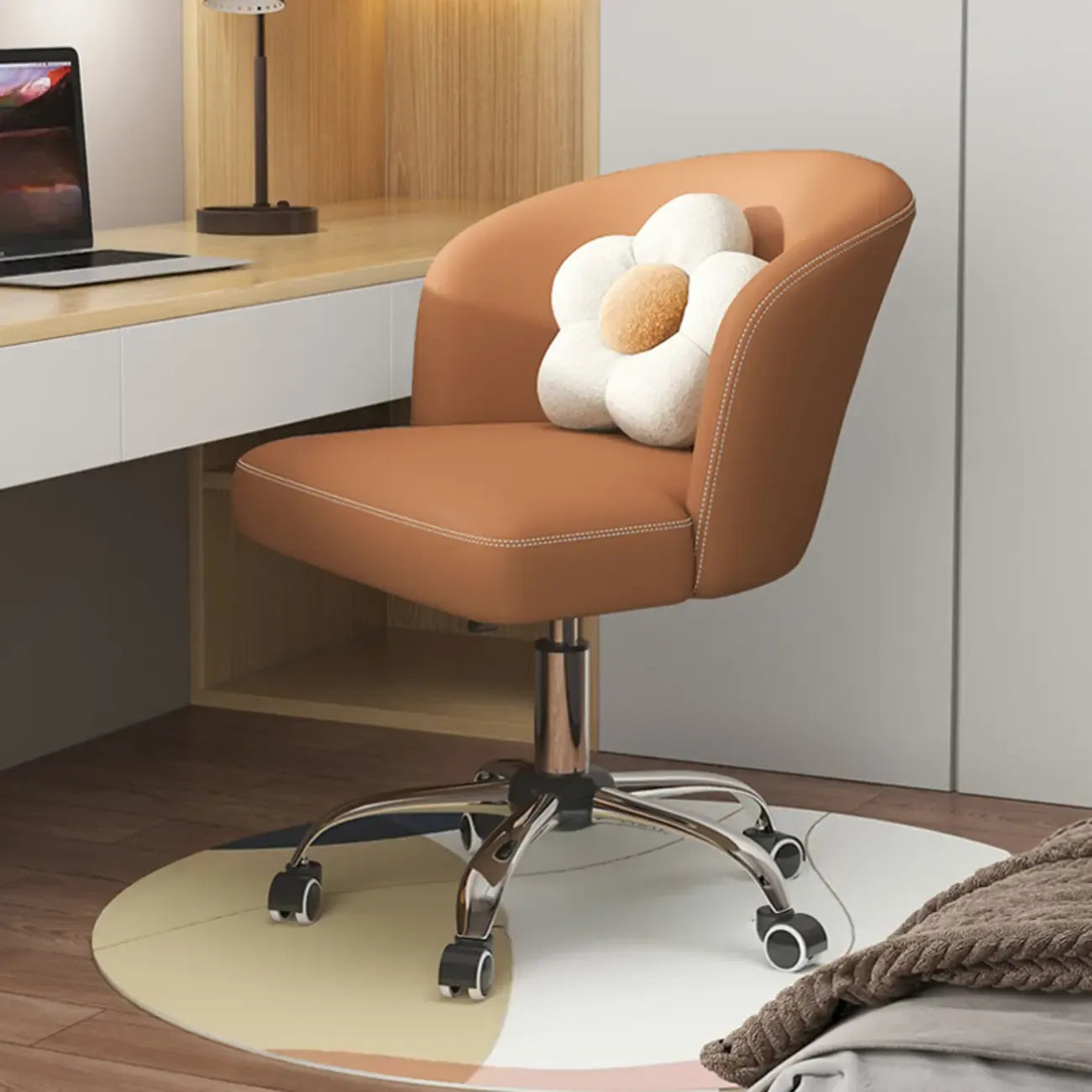 Elegant Orange Leather Swivel Office Chair