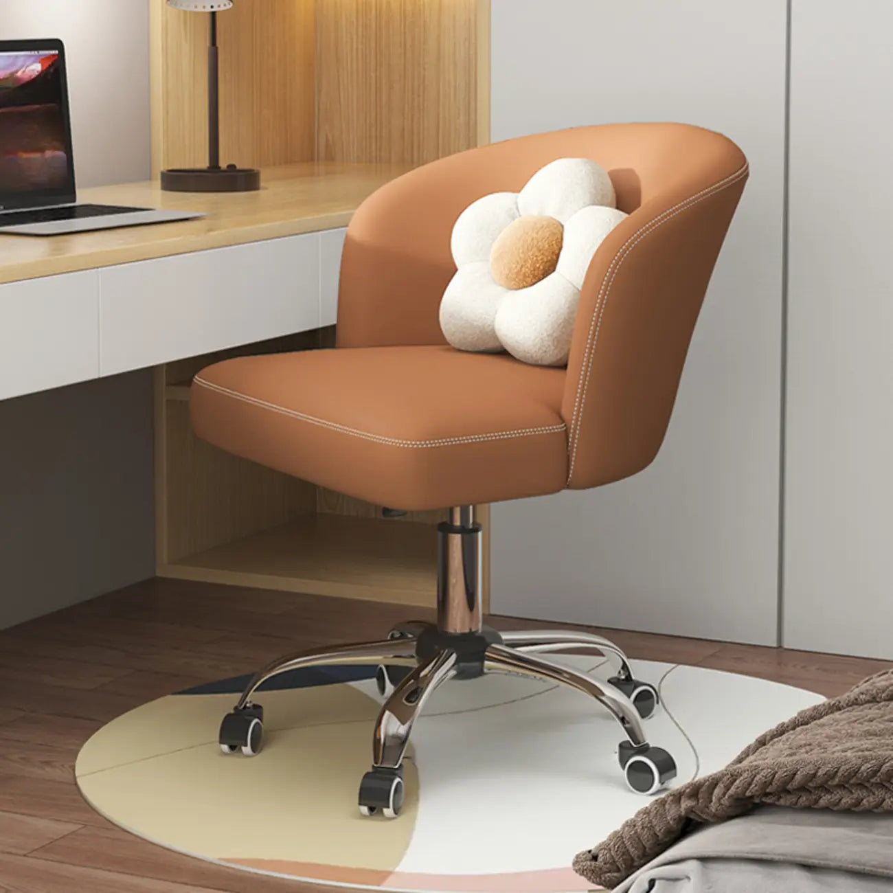 Elegant Orange Leather Swivel Office Chair