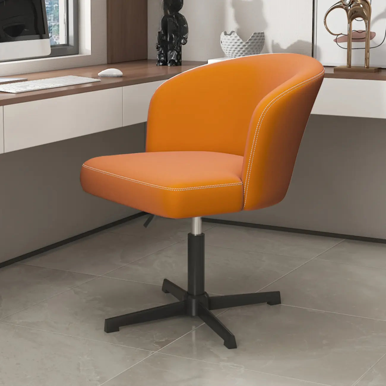 Elegant Orange Leather Swivel Office Chair