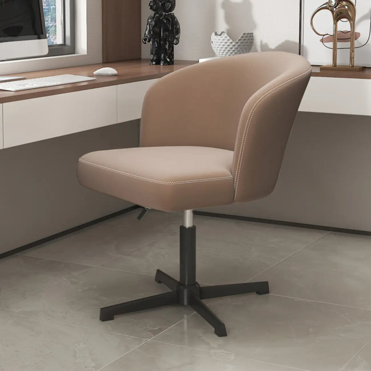 Elegant Orange Leather Swivel Office Chair