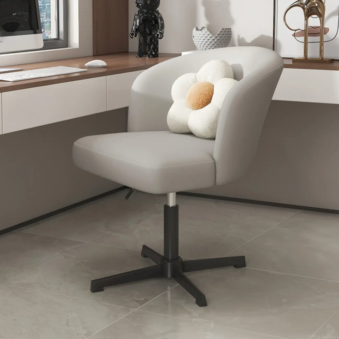 Elegant Orange Leather Swivel Office Chair