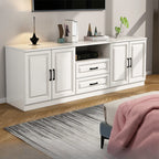 Modern White Wooden TV Stand with Storage and Cable Management
