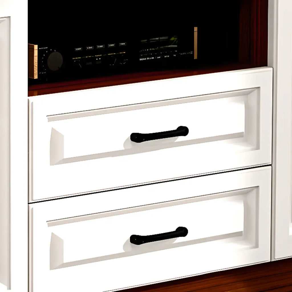 Modern White Wooden TV Stand with Storage and Cable Management