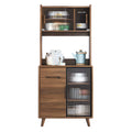 Kitchen Brown Wooden Hutch Top Sideboards with Pegboard Back