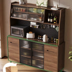 Kitchen Brown Wooden Hutch Top Sideboards with Pegboard Back