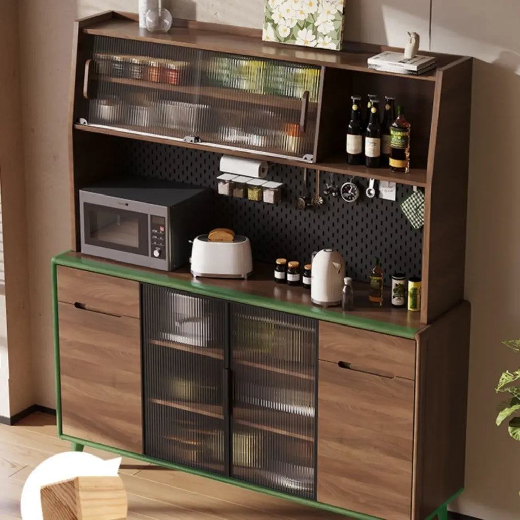 Kitchen Brown Wooden Hutch Top Sideboards with Pegboard Back