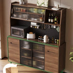 Kitchen Brown Wooden Hutch Top Sideboards with Pegboard Back