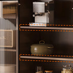 Kitchen Brown Wooden Hutch Top Sideboards with Pegboard Back