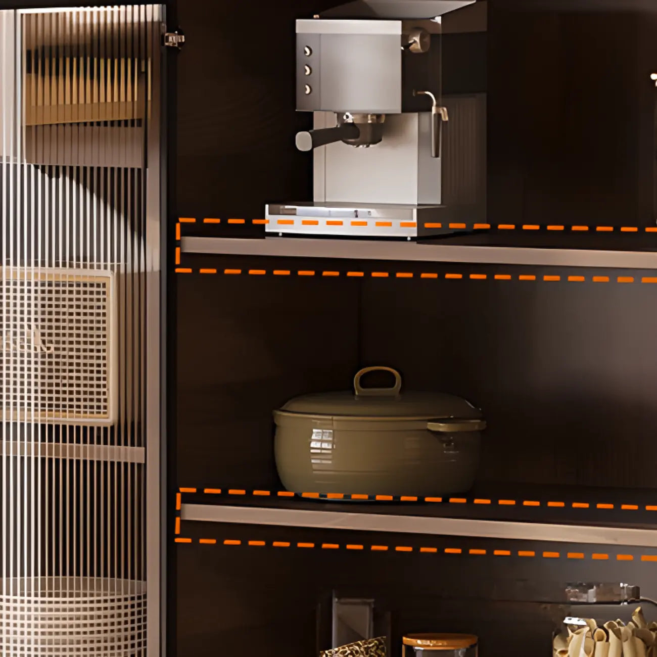 Kitchen Brown Wooden Hutch Top Sideboards with Pegboard Back