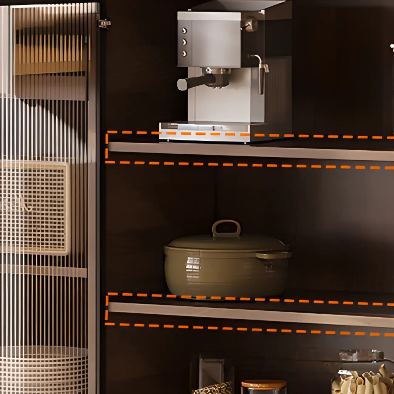 Kitchen Brown Wooden Hutch Top Sideboards with Pegboard Back