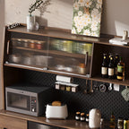 Kitchen Brown Wooden Hutch Top Sideboards with Pegboard Back