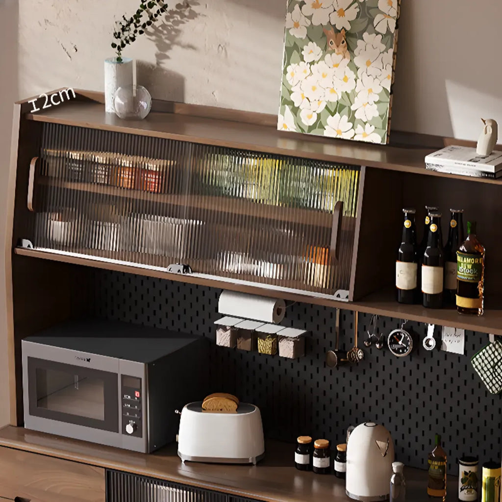 Kitchen Brown Wooden Hutch Top Sideboards with Pegboard Back