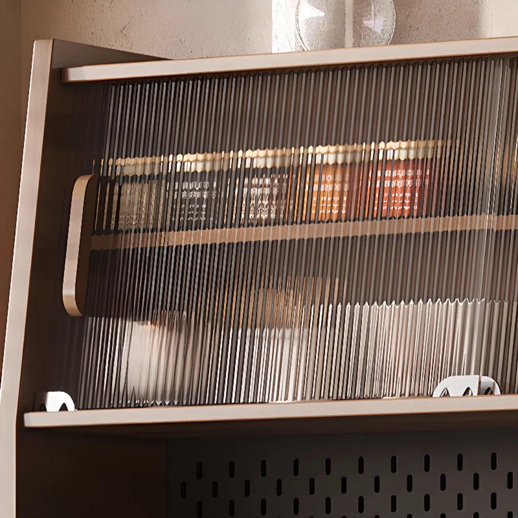 Kitchen Brown Wooden Hutch Top Sideboards with Pegboard Back