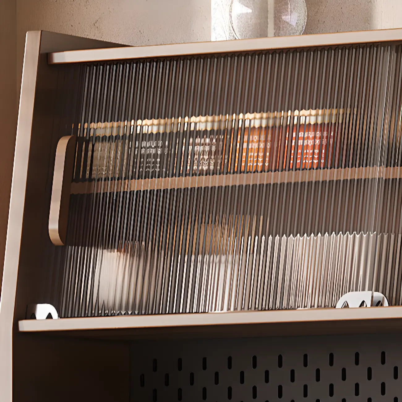 Kitchen Brown Wooden Hutch Top Sideboards with Pegboard Back