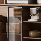 Kitchen Brown Wooden Hutch Top Sideboards with Pegboard Back