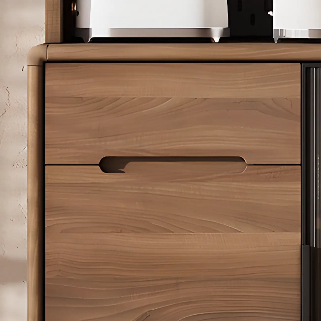 Kitchen Brown Wooden Hutch Top Sideboards with Pegboard Back