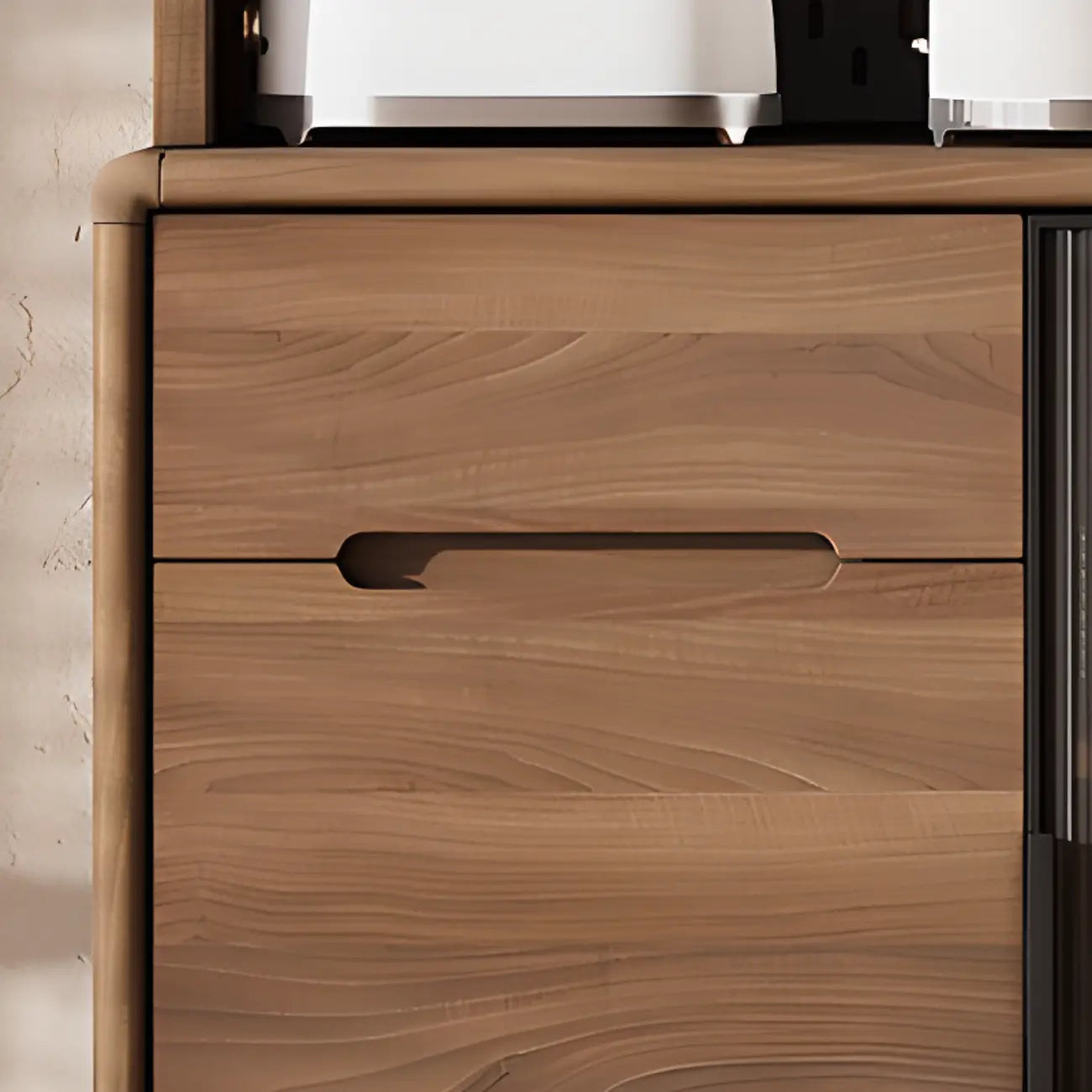 Kitchen Brown Wooden Hutch Top Sideboards with Pegboard Back