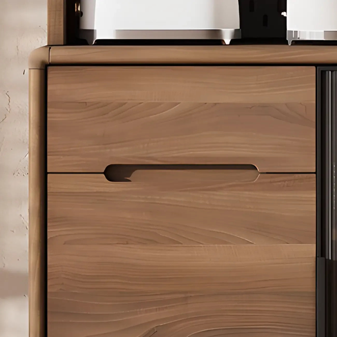 Kitchen Brown Wooden Hutch Top Sideboards with Pegboard Back