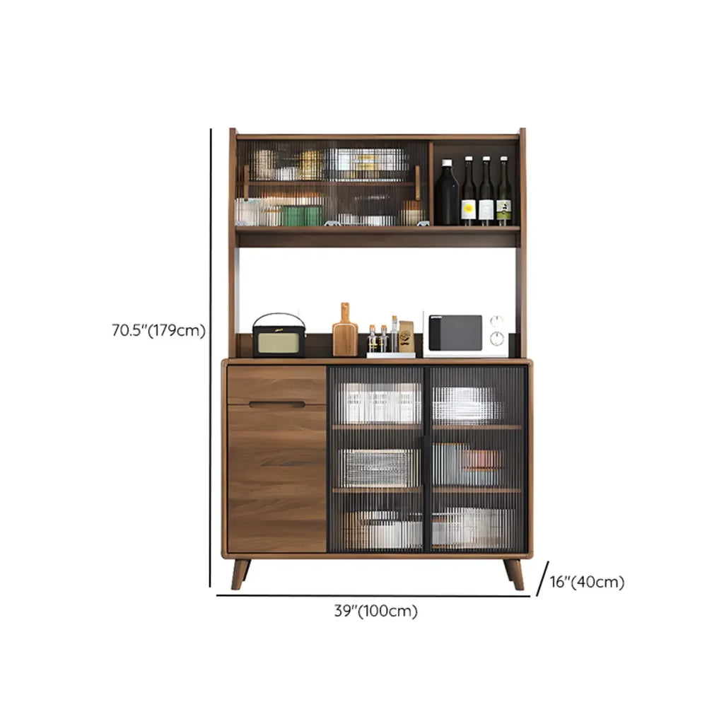 Kitchen Brown Wooden Hutch Top Sideboards with Pegboard Back