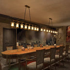 Farmhouse Industrial Rust Cylinder Black Linear Chandelier for Kitchen Island
