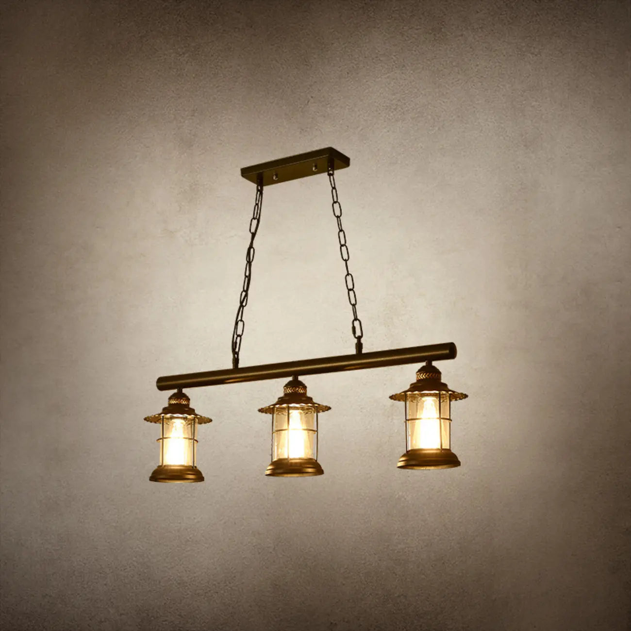 Farmhouse Industrial Rust Cylinder Black Linear Chandelier for Kitchen Island