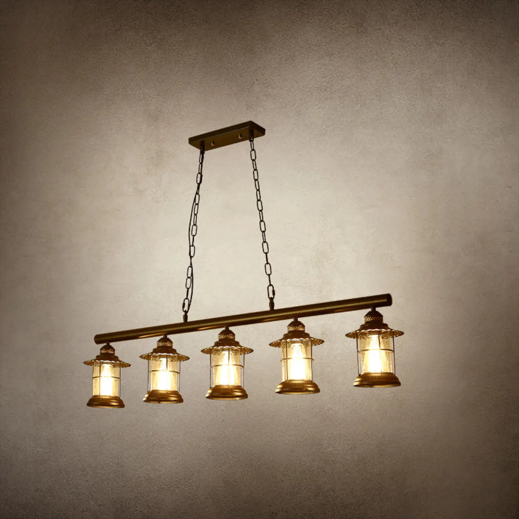 Farmhouse Industrial Rust Cylinder Black Linear Chandelier for Kitchen Island