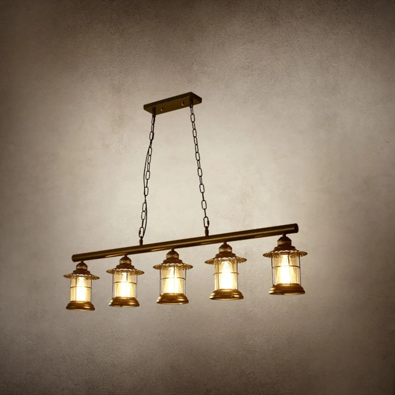 Farmhouse Industrial Rust Cylinder Black Linear Chandelier for Kitchen Island