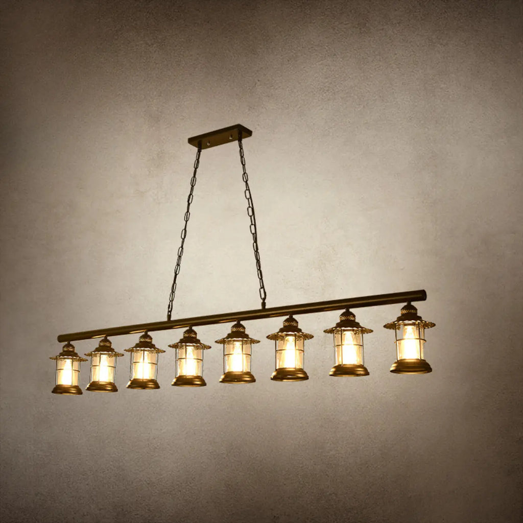 Farmhouse Industrial Rust Cylinder Black Linear Chandelier for Kitchen Island