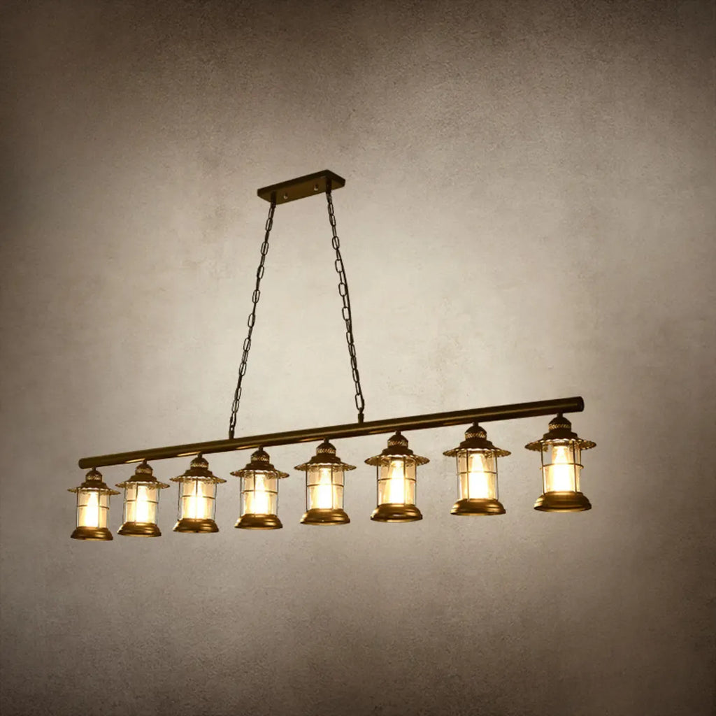 Farmhouse Industrial Rust Cylinder Black Linear Chandelier for Kitchen Island