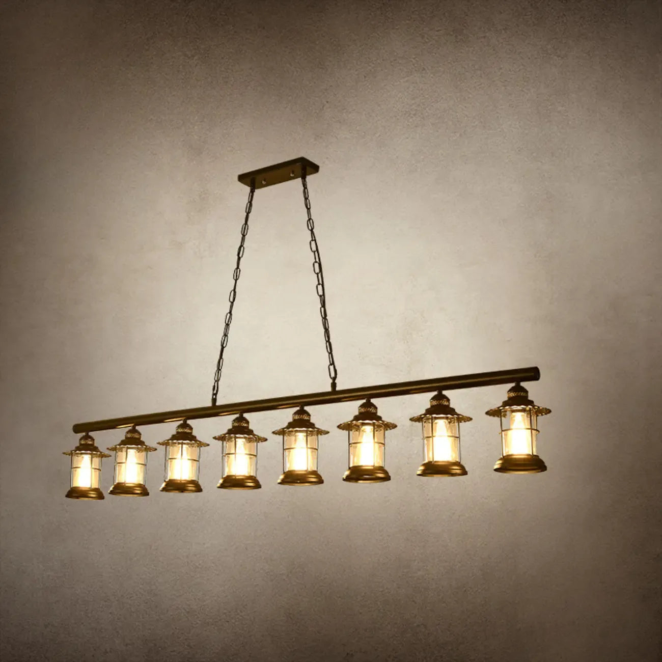 Farmhouse Industrial Rust Cylinder Black Linear Chandelier for Kitchen Island