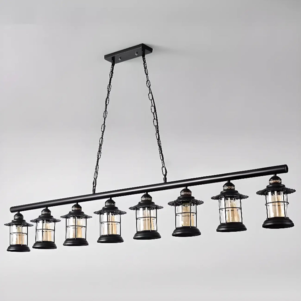 Farmhouse Industrial Rust Cylinder Black Linear Chandelier for Kitchen Island