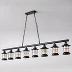 Farmhouse Industrial Rust Cylinder Black Linear Chandelier for Kitchen Island