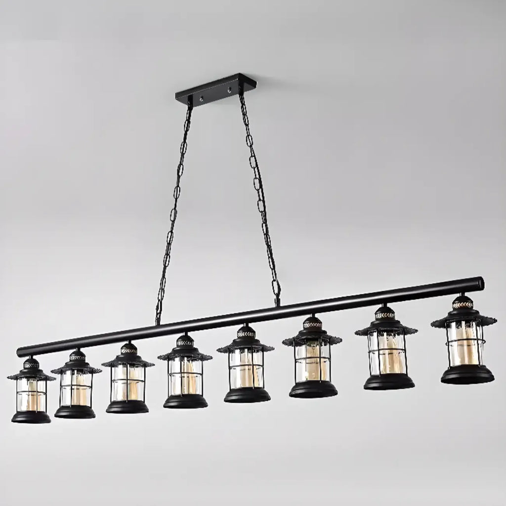 Farmhouse Industrial Rust Cylinder Black Linear Chandelier for Kitchen Island