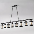 Farmhouse Industrial Rust Cylinder Black Linear Chandelier for Kitchen Island