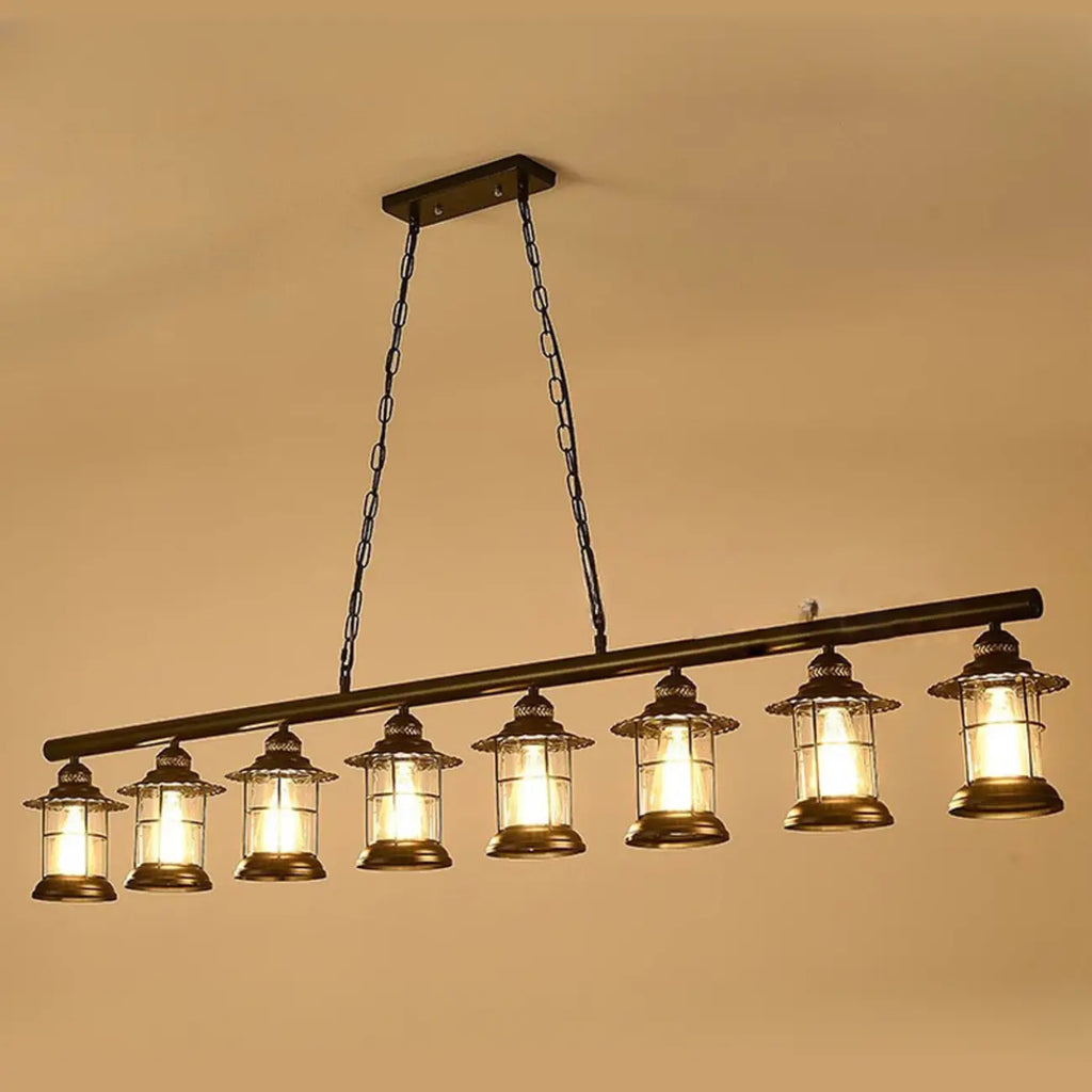 Farmhouse Industrial Rust Cylinder Black Linear Chandelier for Kitchen Island