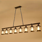 Farmhouse Industrial Rust Cylinder Black Linear Chandelier for Kitchen Island
