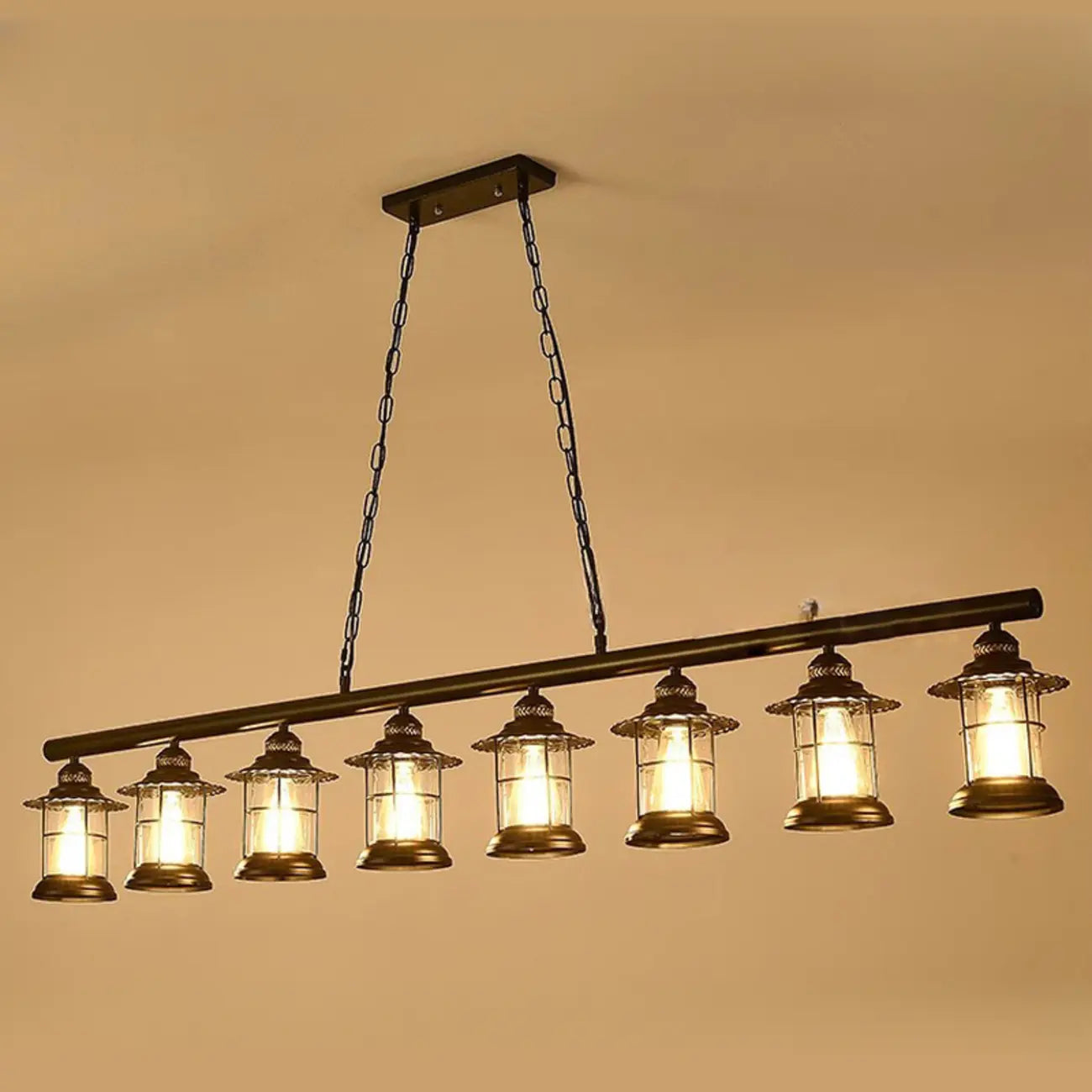 Farmhouse Industrial Rust Cylinder Black Linear Chandelier for Kitchen Island