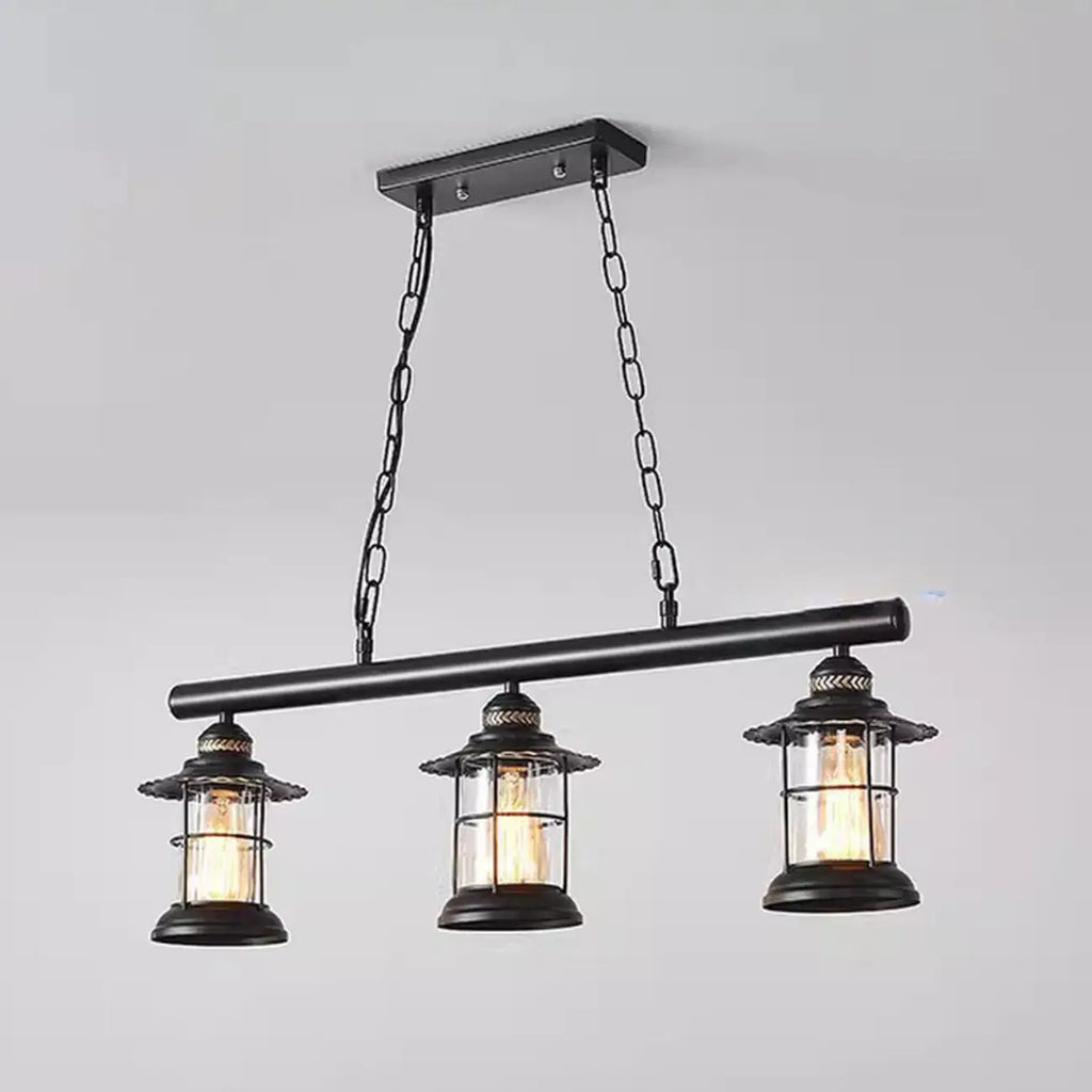 Farmhouse Industrial Rust Cylinder Black Linear Chandelier for Kitchen Island