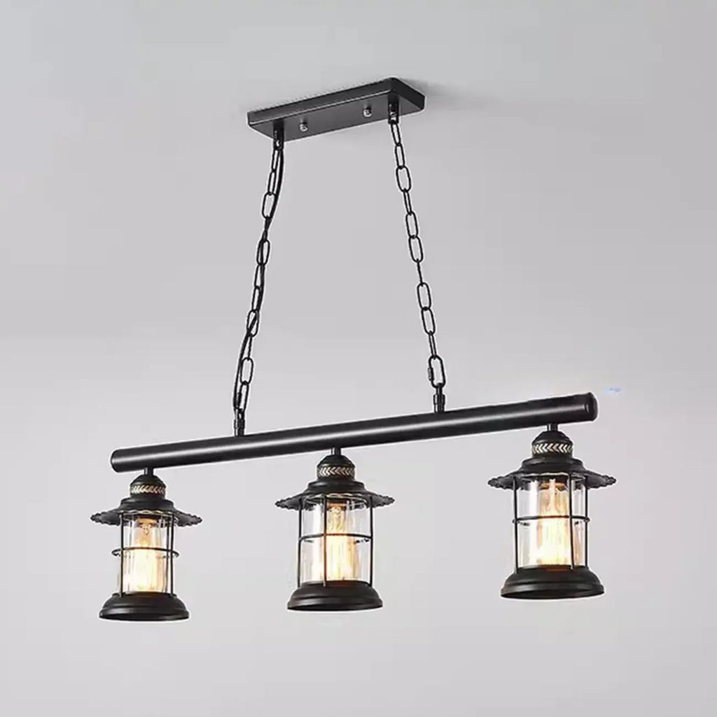 Farmhouse Industrial Rust Cylinder Black Linear Chandelier for Kitchen Island