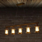 Farmhouse Industrial Rust Cylinder Black Linear Chandelier for Kitchen Island