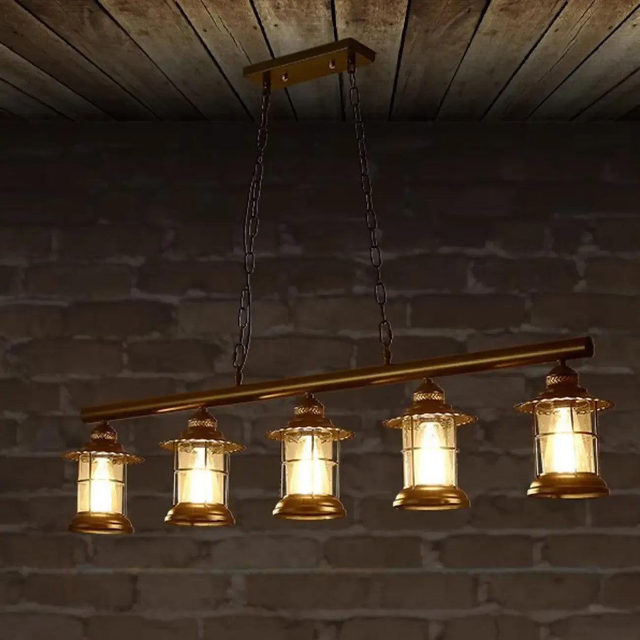 Farmhouse Industrial Rust Cylinder Black Linear Chandelier for Kitchen Island