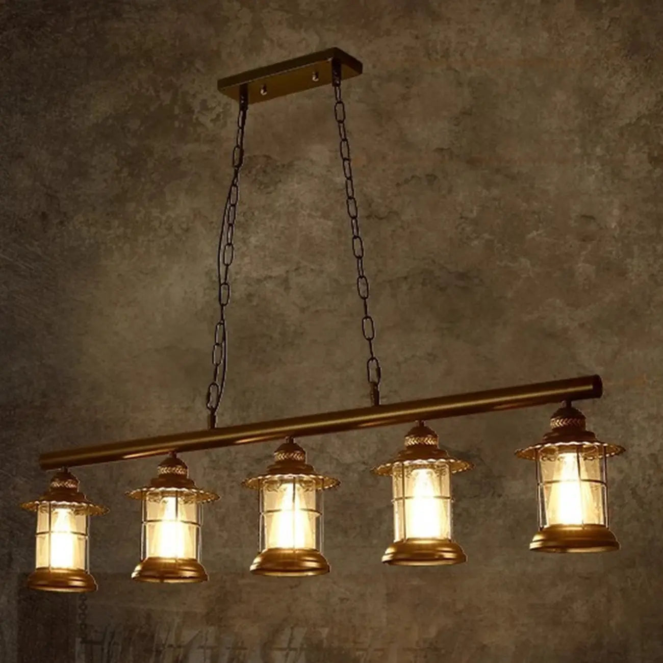 Farmhouse Industrial Rust Cylinder Black Linear Chandelier for Kitchen Island