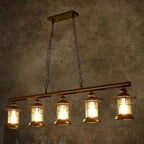 Farmhouse Industrial Rust Cylinder Black Linear Chandelier for Kitchen Island