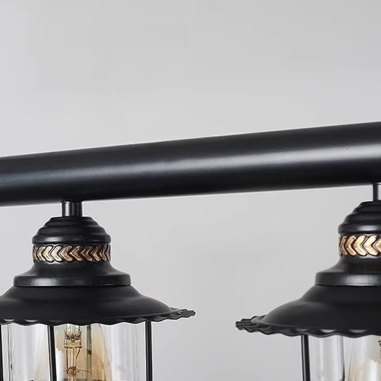 Farmhouse Industrial Rust Cylinder Black Linear Chandelier for Kitchen Island