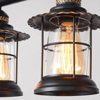 Farmhouse Industrial Rust Cylinder Black Linear Chandelier for Kitchen Island