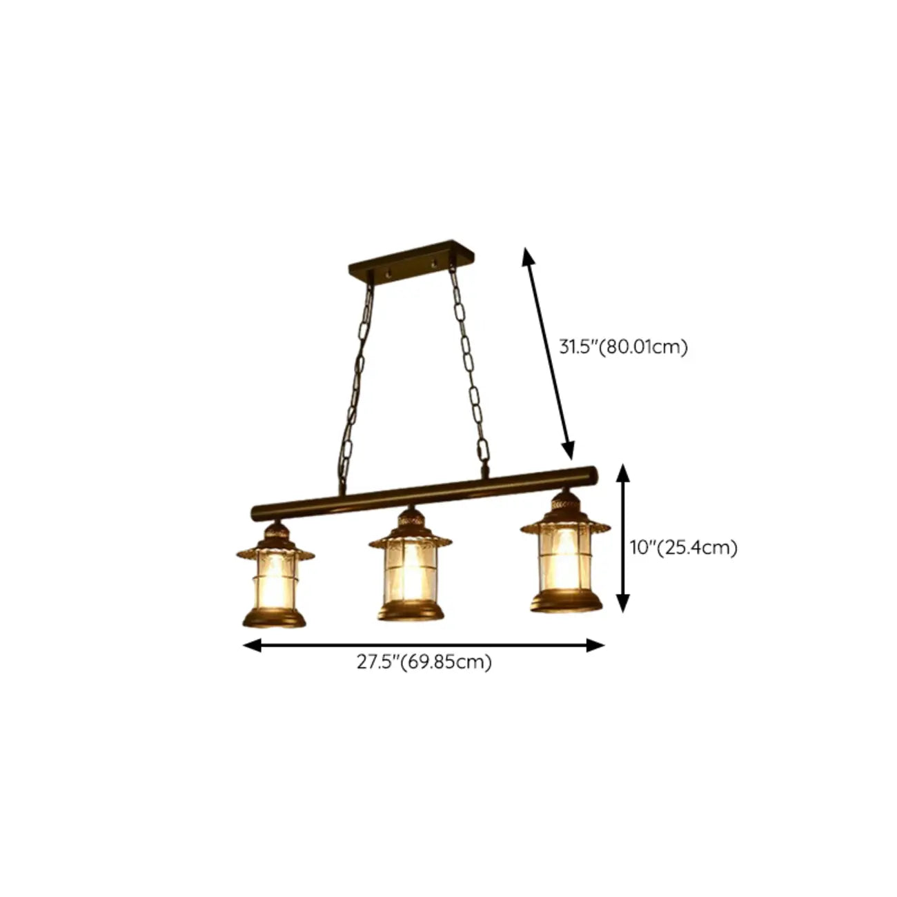 Farmhouse Industrial Rust Cylinder Black Linear Chandelier for Kitchen Island