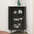 Elegant White Black Faux Marble Top Arch Glass Corner Cabinet